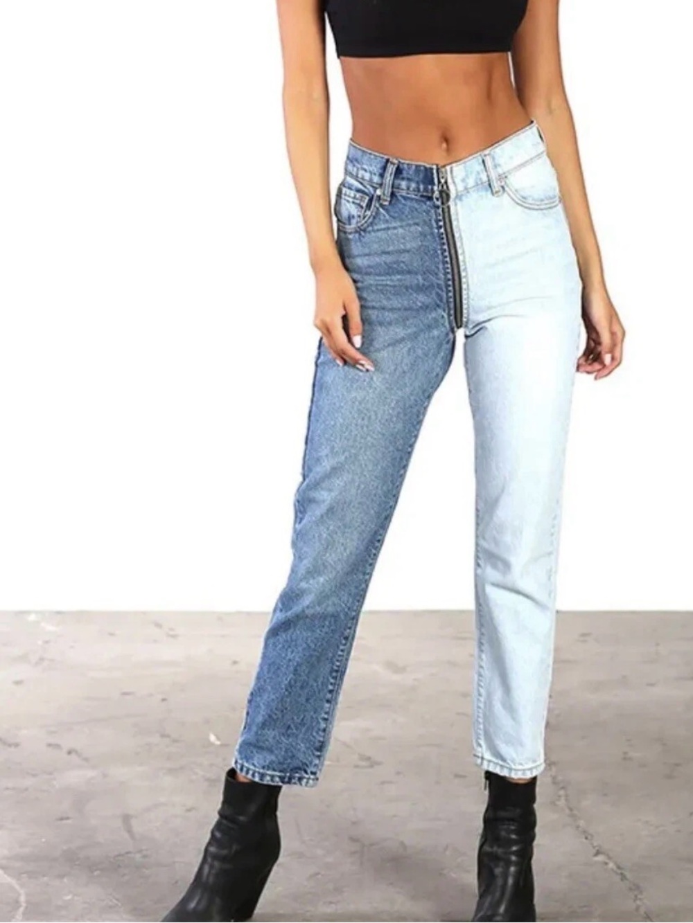 Revice Yin Yang Split Two Tone Crop Jeans High Rise‎ Zip Front Sz 26